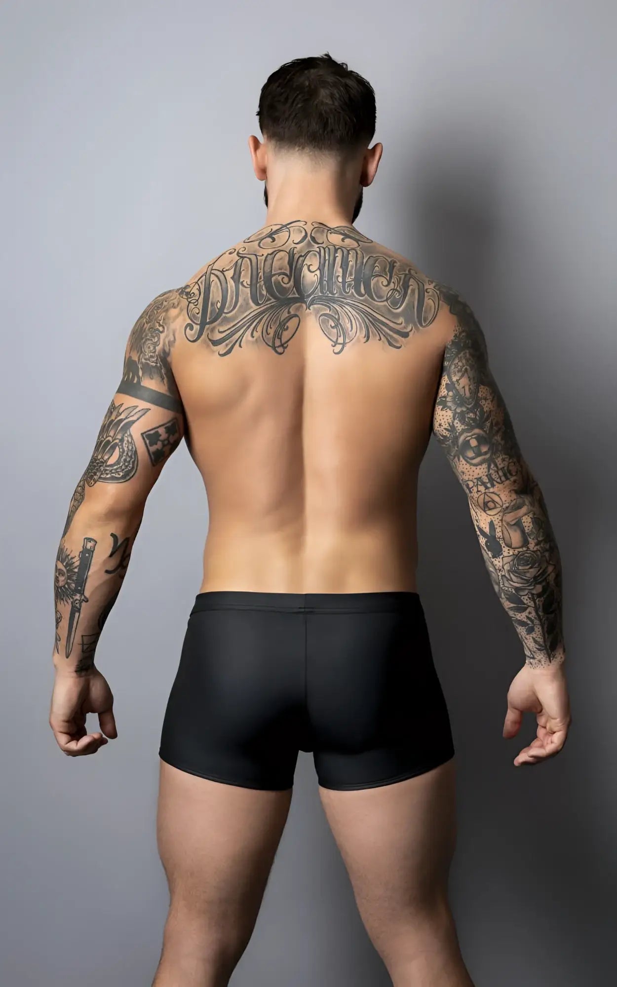 Male power 120-298 oh snap snap off short black athletic briefs with smooth form-fitting material