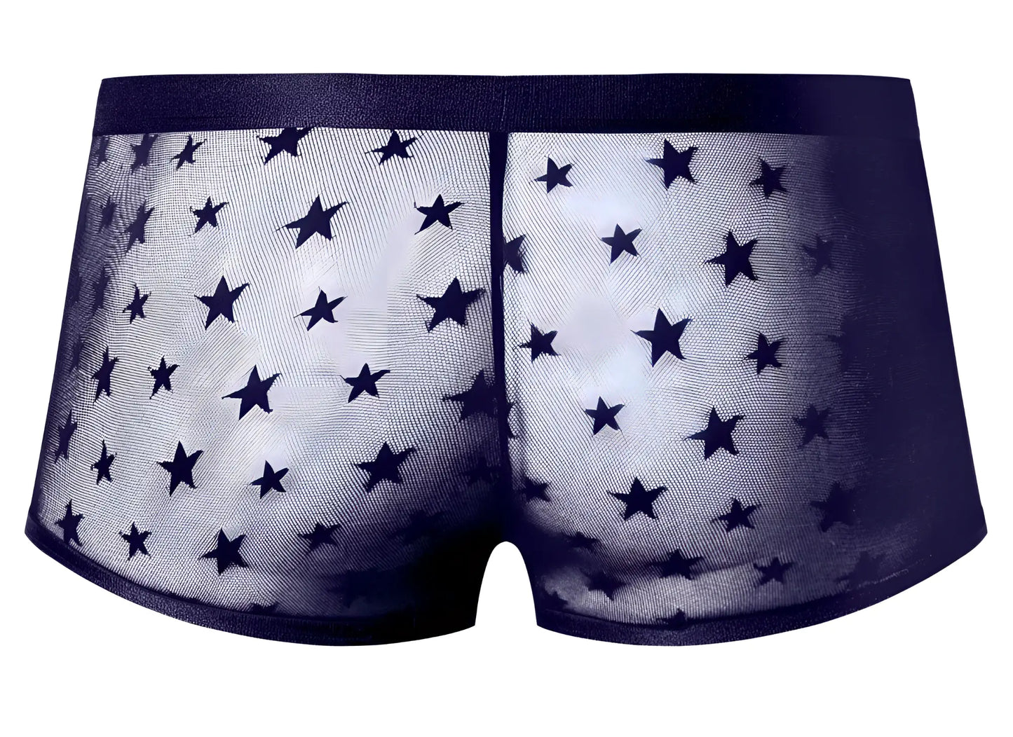 Male power 122-291 love star short purple sheer mesh briefs with black star pattern and solid dark waistband
