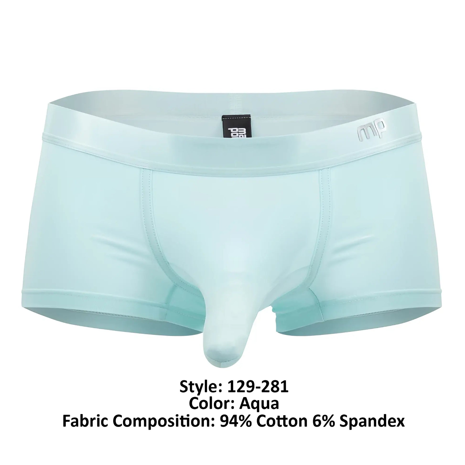 Aqua-colored male power 129-281 easy breezy mini short with sleeve featuring supportive contoured design and elastic waistband