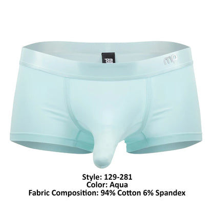 Aqua-colored male power 129-281 easy breezy mini short with sleeve featuring supportive contoured design and elastic waistband