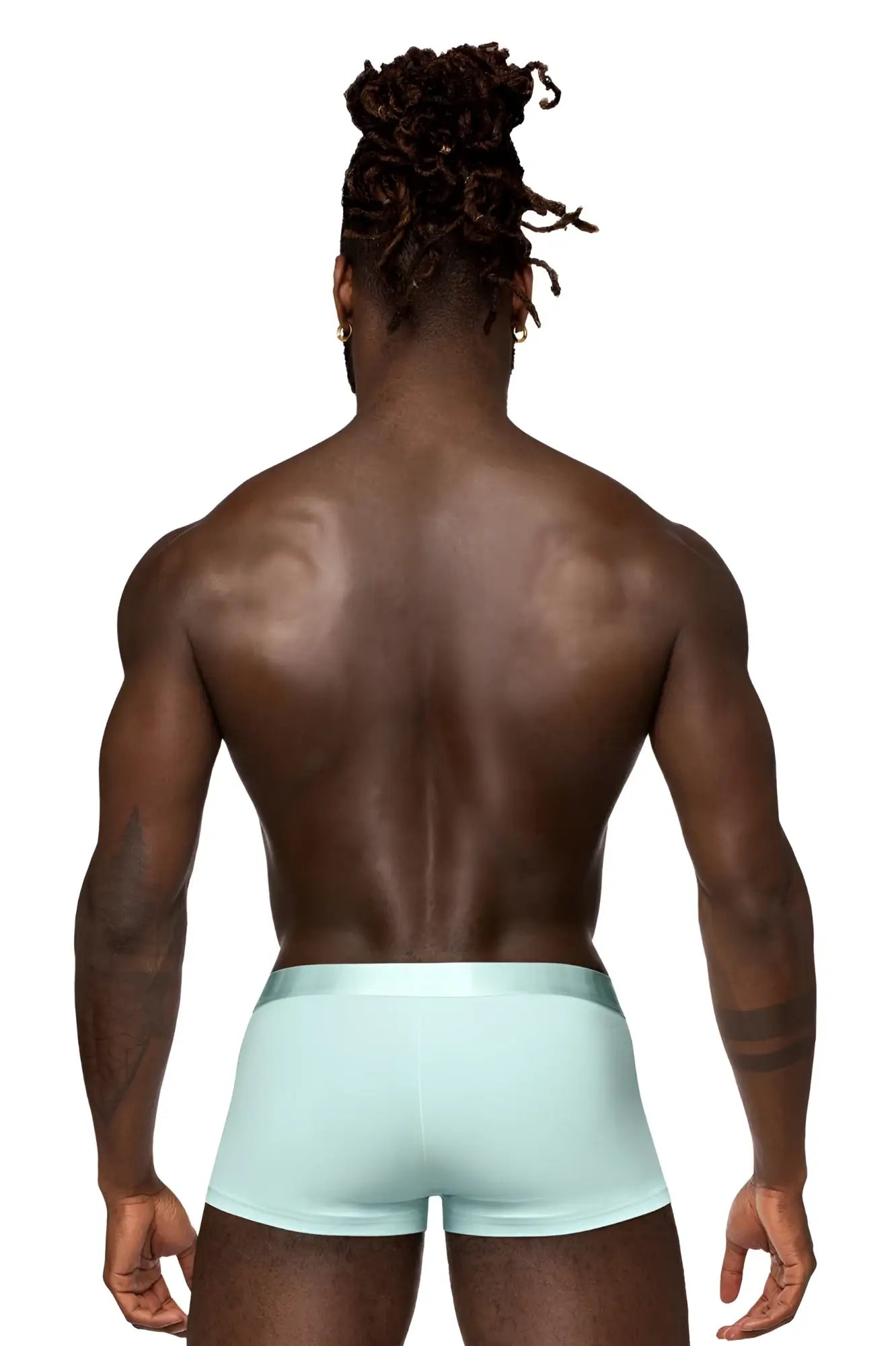 Light blue smooth-fitting men’s briefs male power 129-281 easy breezy mini short with sleeve aqua color