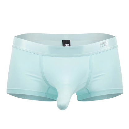 Light blue men’s briefs male power 129-281 easy breezy mini short with smooth stretchy fabric and subtle mp logo waistband