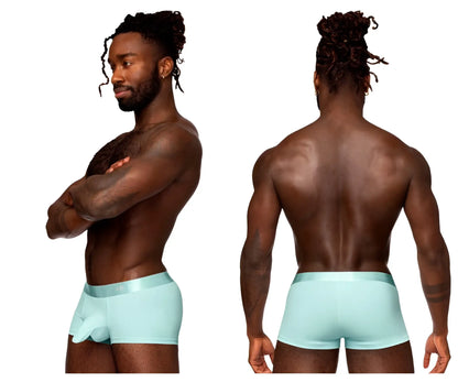 Light blue male power 129-281 easy breezy mini short briefs with satin finish and contoured design in aqua
