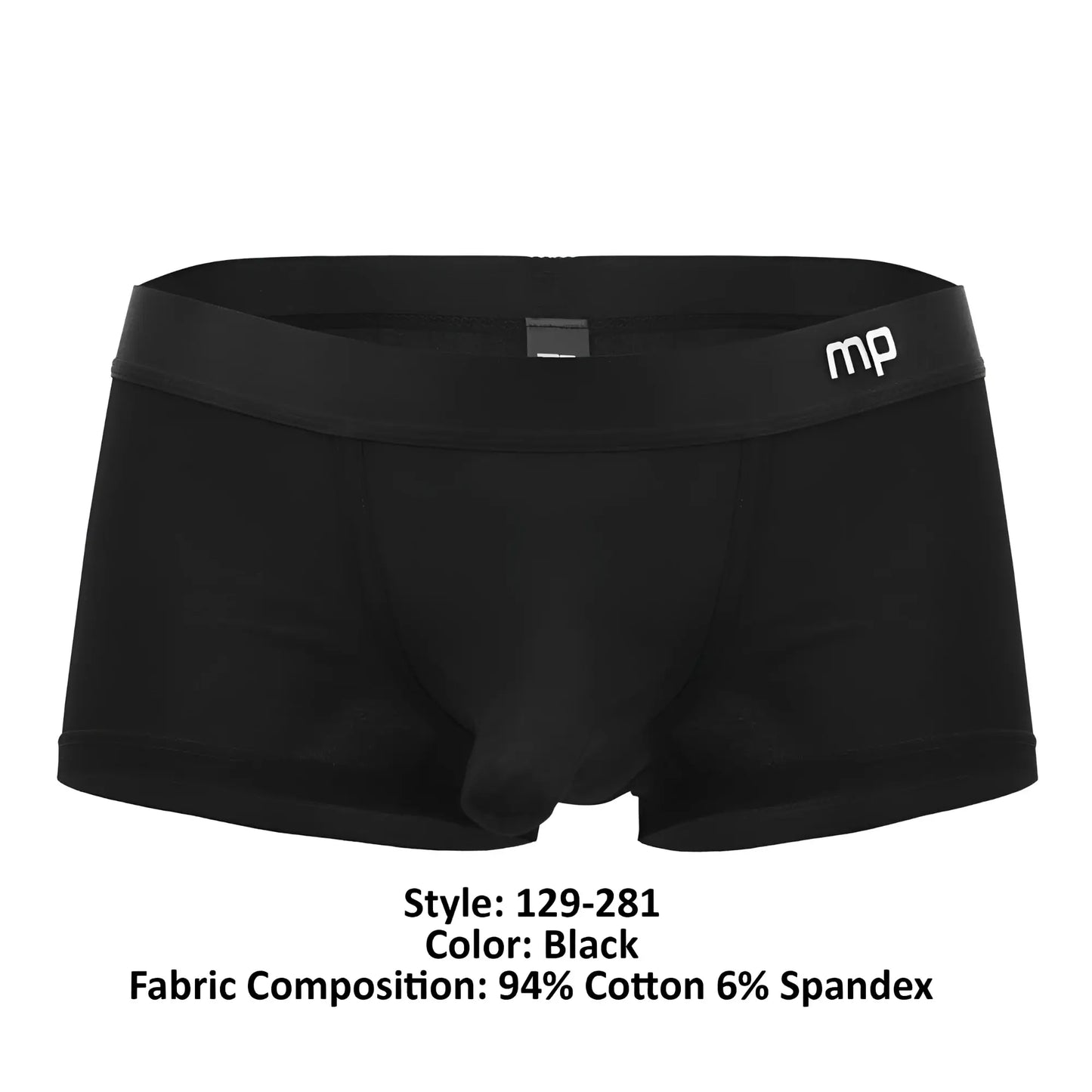 Male power 129-281 easy breezy black mini short briefs with snug fit made of 94% cotton 6% spandex blend