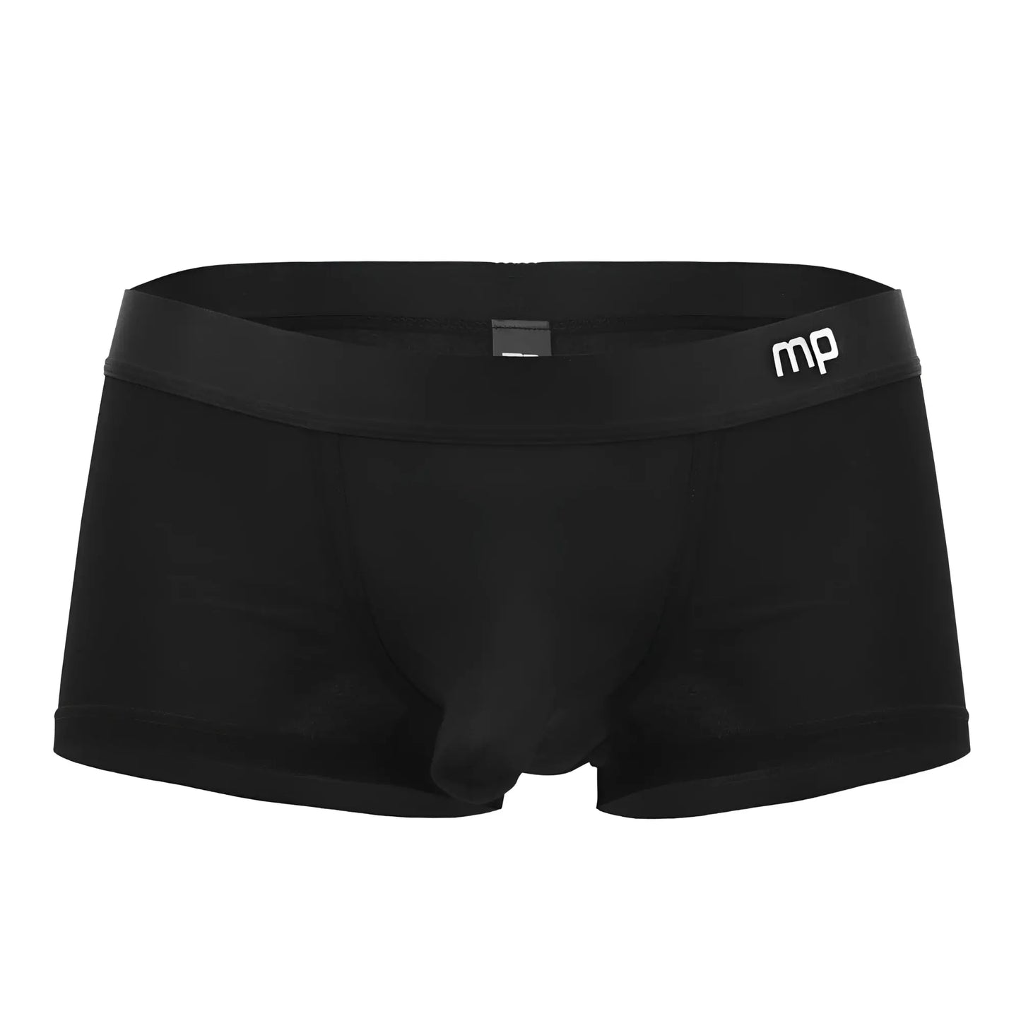 Black mens briefs male power 129-281 easy breezy mini short with snug fit and subtle mp logo on waistband in black
