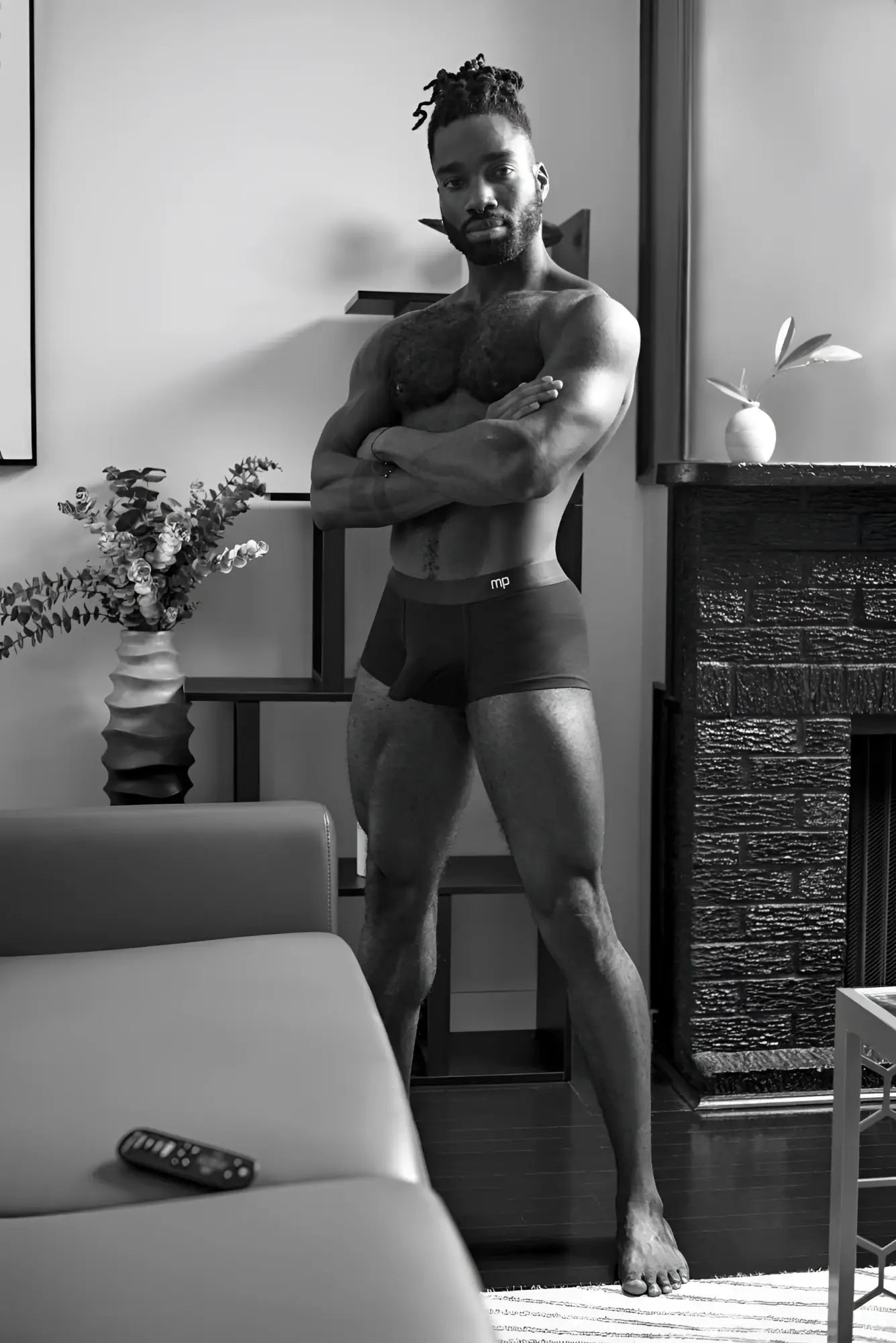 Black male power 129-281 easy breezy mini short briefs with subtle logo on waistband and sleeve in black
