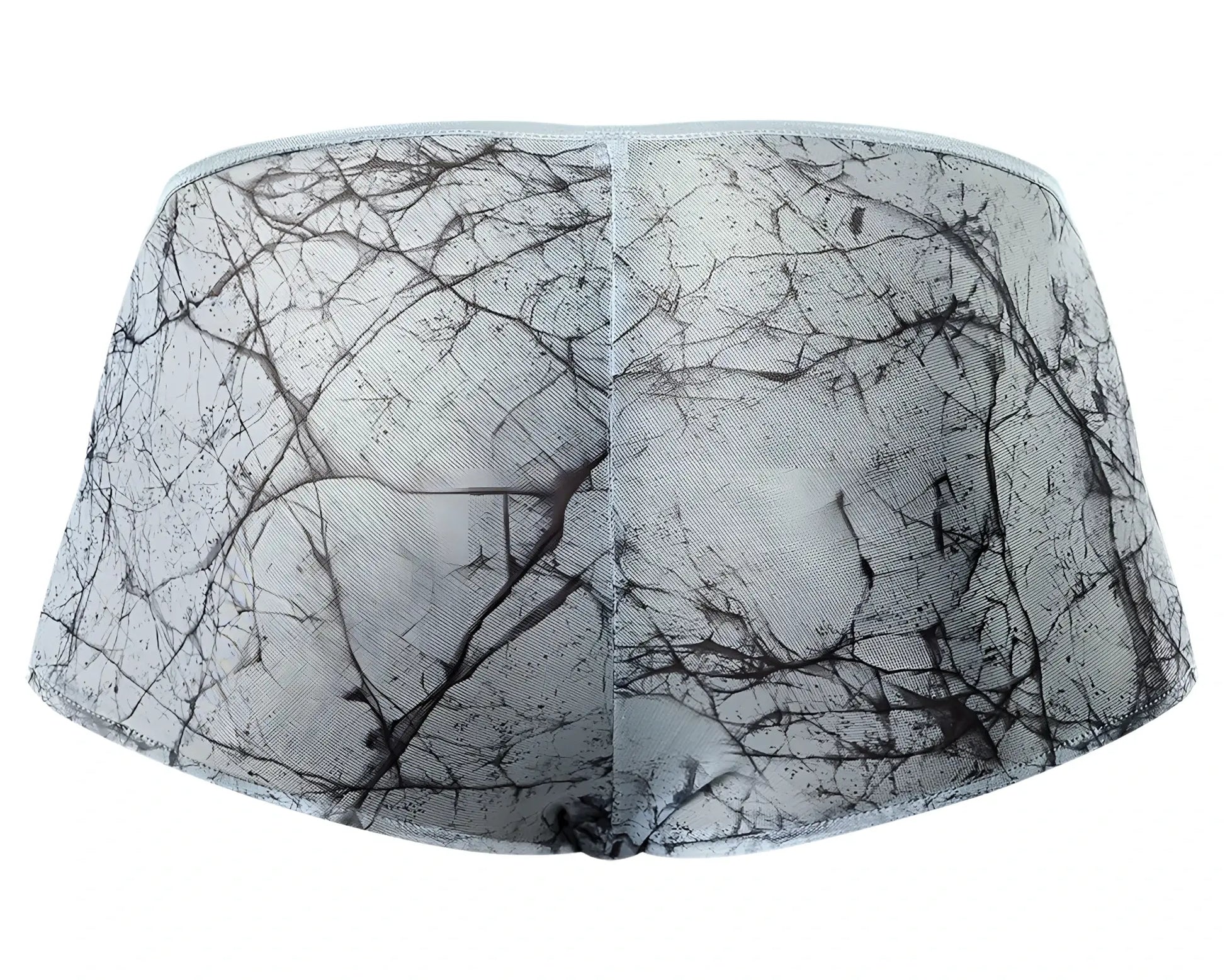 Male power 130-290 marble mesh micro mini short in light blue featuring gray and black marble-patterned sheer briefs