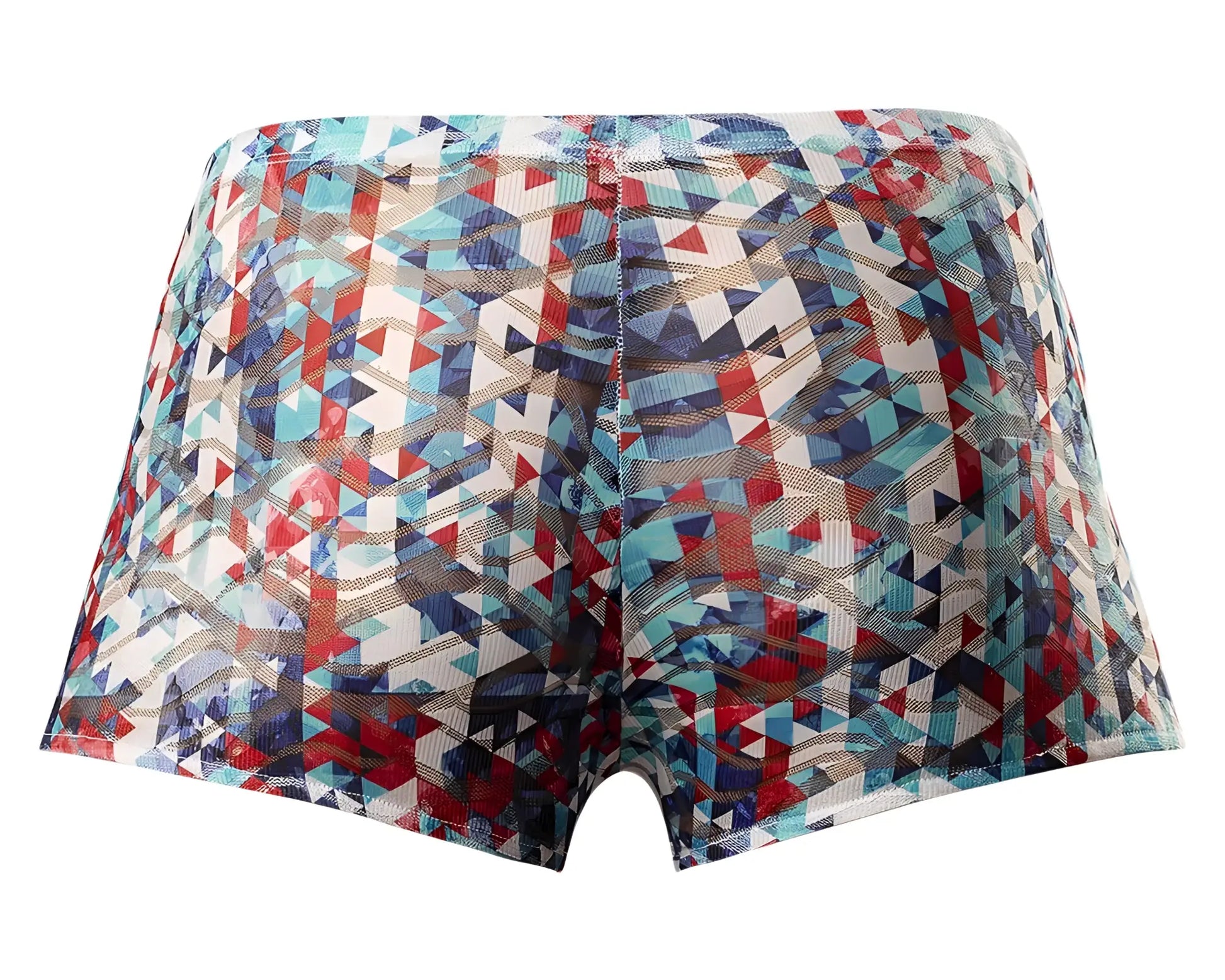 Male power 131-293 pouch short with colorful red white blue geometric pattern and lace detail for men