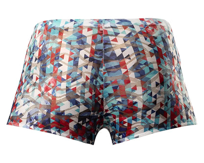 Male power 131-293 pouch short with colorful red white blue geometric pattern and lace detail for men