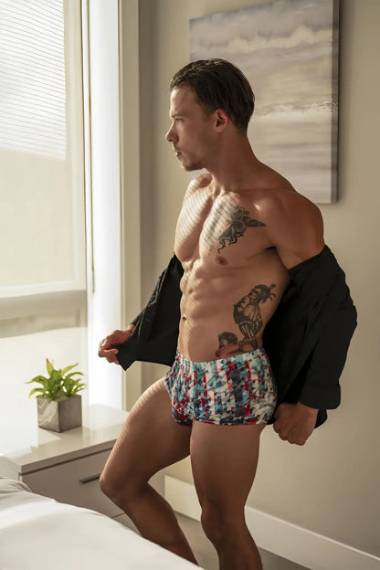 Male power 131-293 your lace or mine pouch short in red white and blue floral patterned men’s briefs