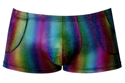 Male power 132-297 pack n play rainbow men’s briefs with glitter pattern mesh texture and side pockets