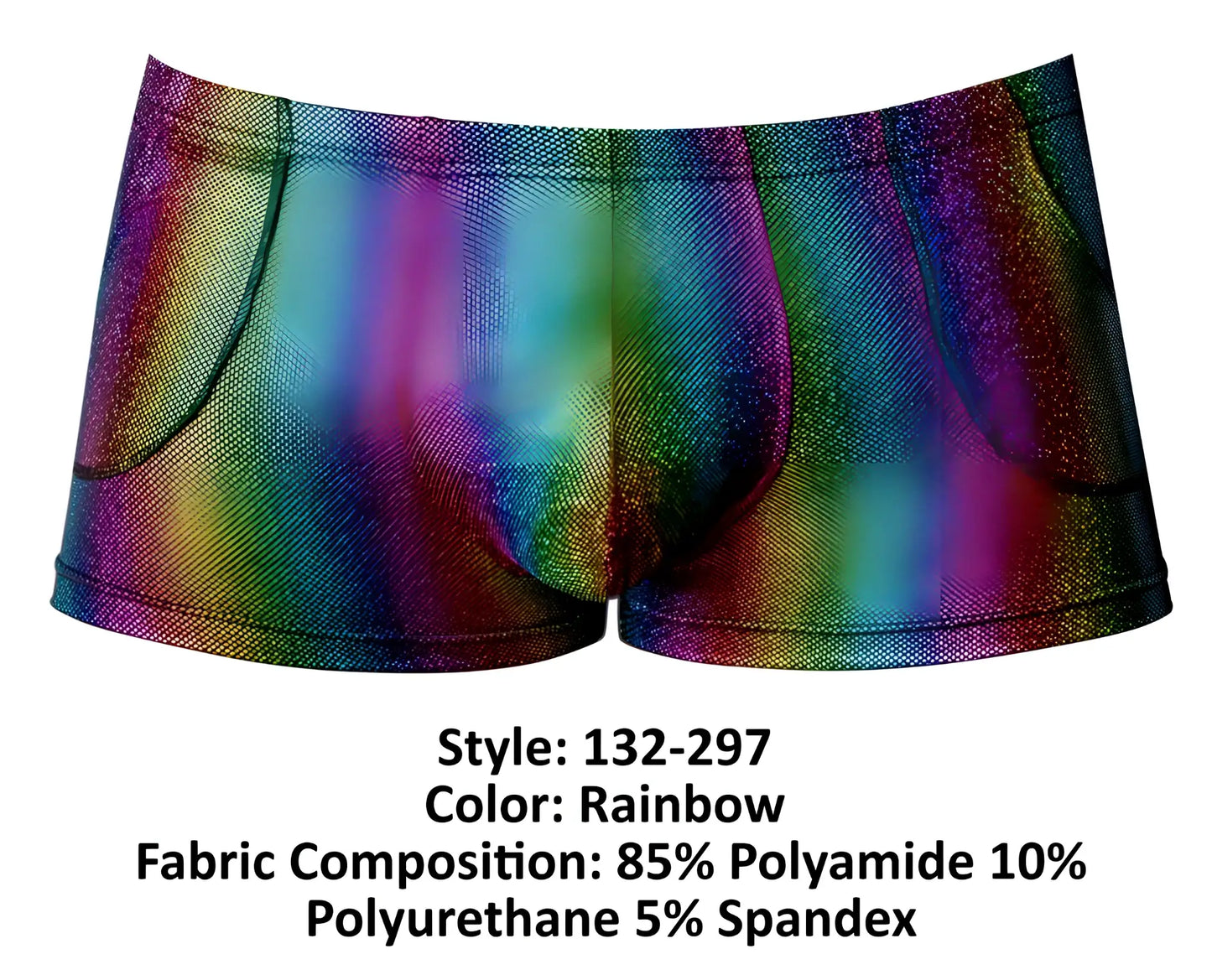 Male power 132-297 pack n play rainbow men’s briefs with rainbow glitter pattern mesh texture and elastic waistband