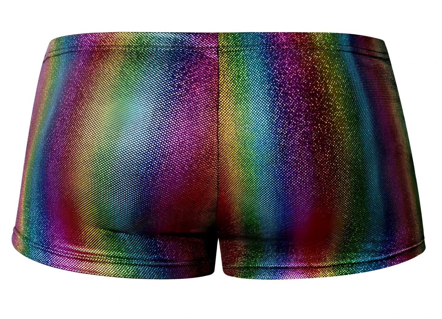 Male power 132-297 pack n play pocket short rainbow color featuring iridescent shimmering fabric with rainbow glitter