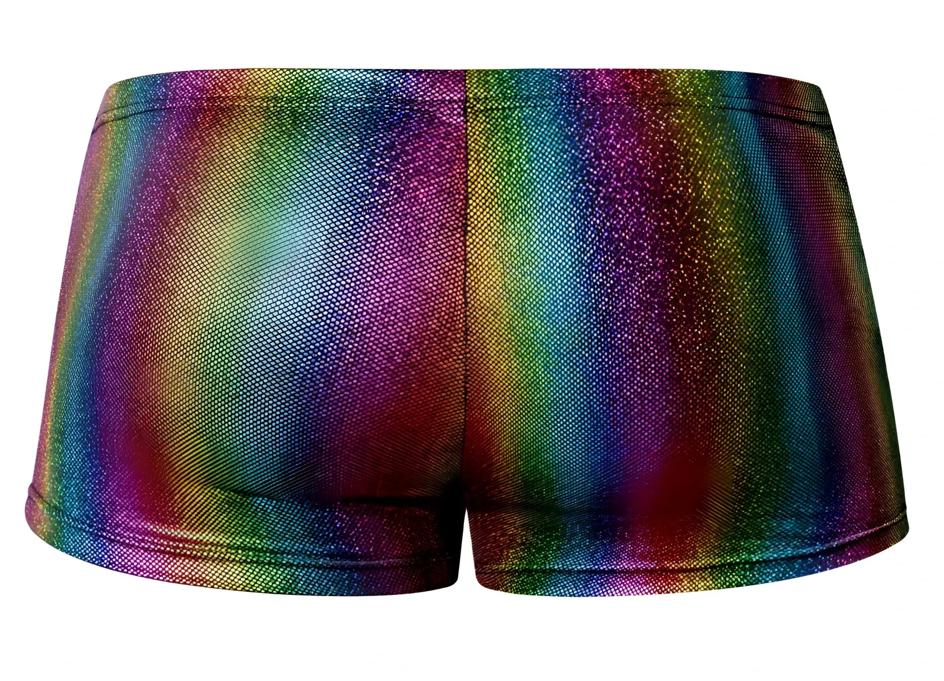 Male power 132-297 pack n play pocket short rainbow color featuring iridescent shimmering fabric with rainbow glitter