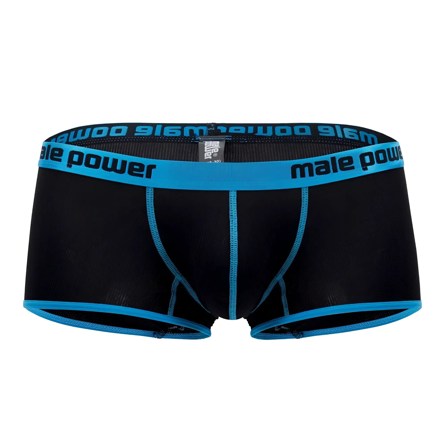 Male power 143-270 casanova uplift mini short black men’s briefs with bright blue trim and branded waistband