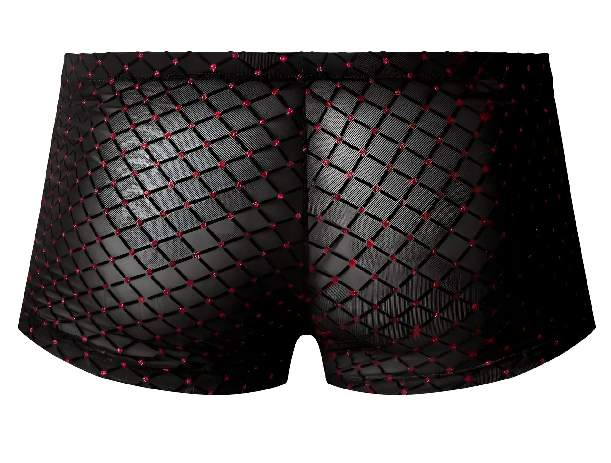 Male power 143-296 widow maker black mesh mini pouch briefs with diamond pattern and red embellishments