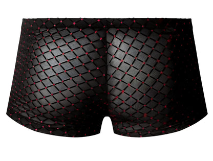 Male power 143-296 widow maker black mesh mini pouch briefs with diamond pattern and red embellishments