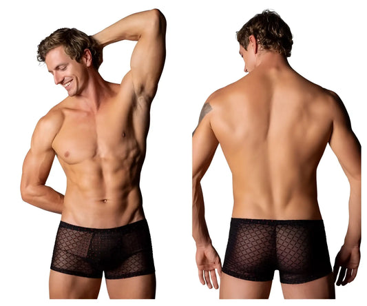 Male power 143-296 widow maker black mesh briefs with subtle diamond pattern and mini pouch design
