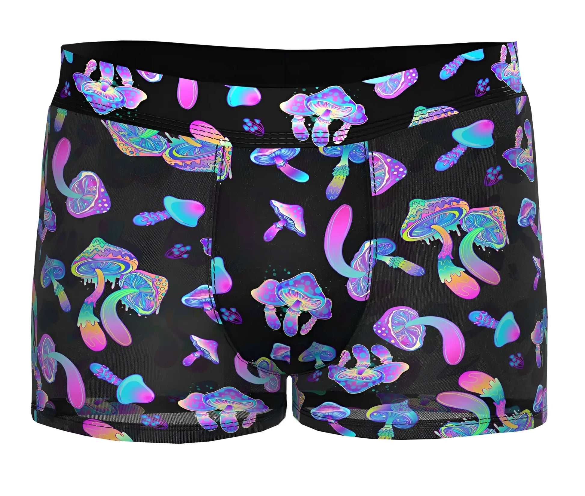 Black boxer briefs male power 145-294 hazy dayz pouch short with vibrant iridescent purple pink blue mushroom pattern