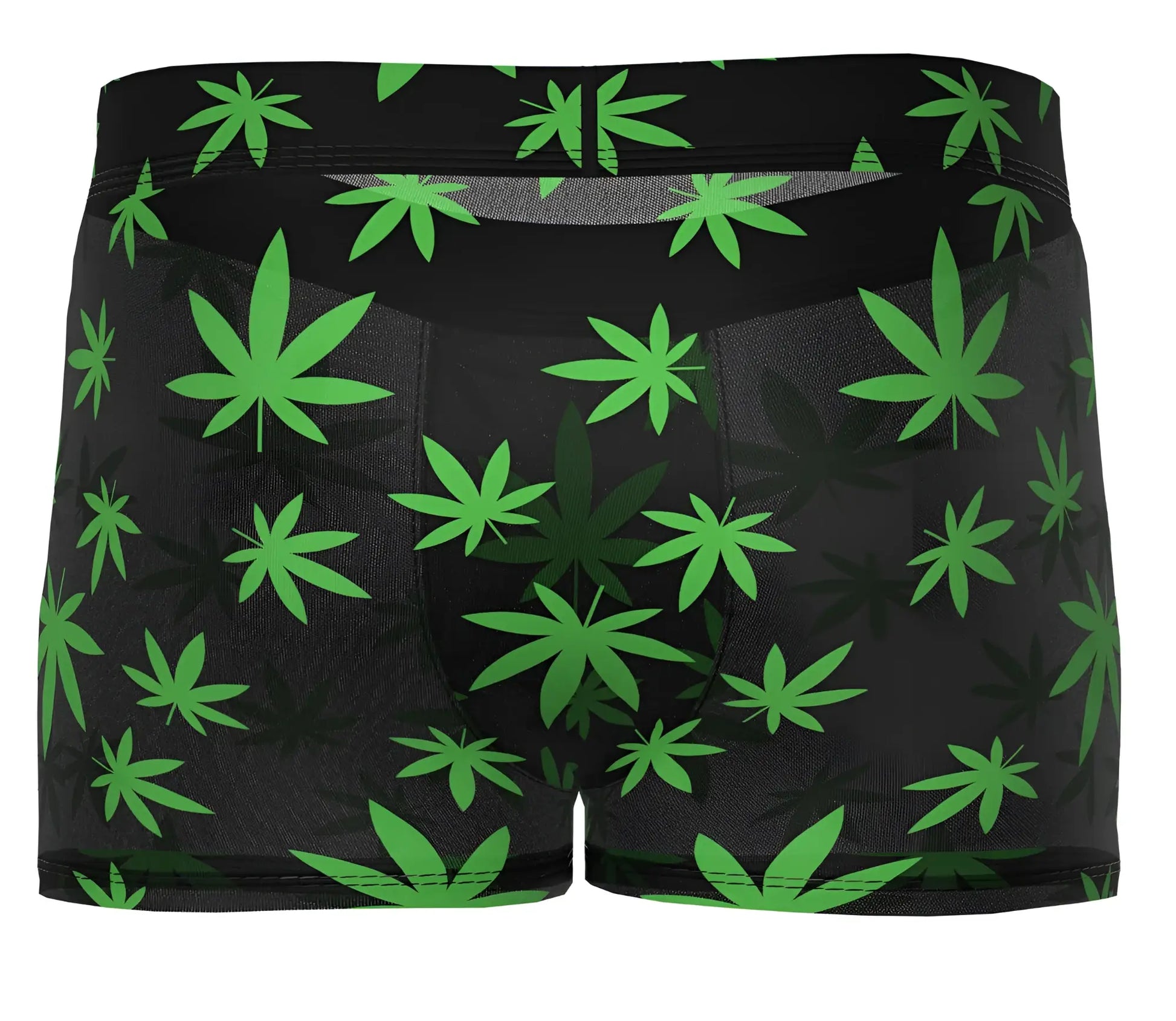 Black Male Power 145-294 Hazy Dayz pouch short boxer briefs with vibrant green pot leaf pattern on fabric