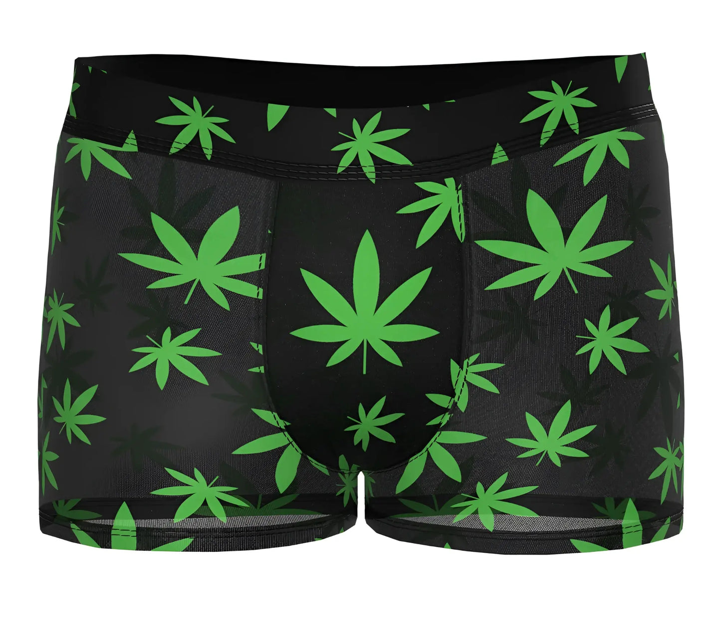 Black Male Power 145-294 hazy dayz pouch short boxer briefs with vibrant green cannabis leaf pattern