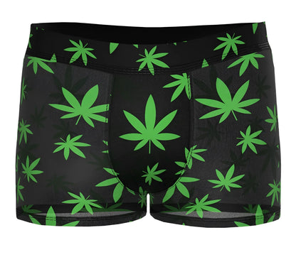 Black Male Power 145-294 hazy dayz pouch short boxer briefs with vibrant green cannabis leaf pattern