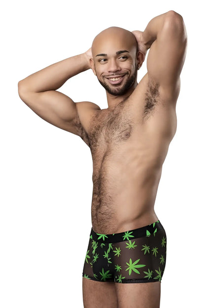 Male power 145-294 hazy dayz black briefs with vibrant green cannabis leaf pattern pouch short for casual wear