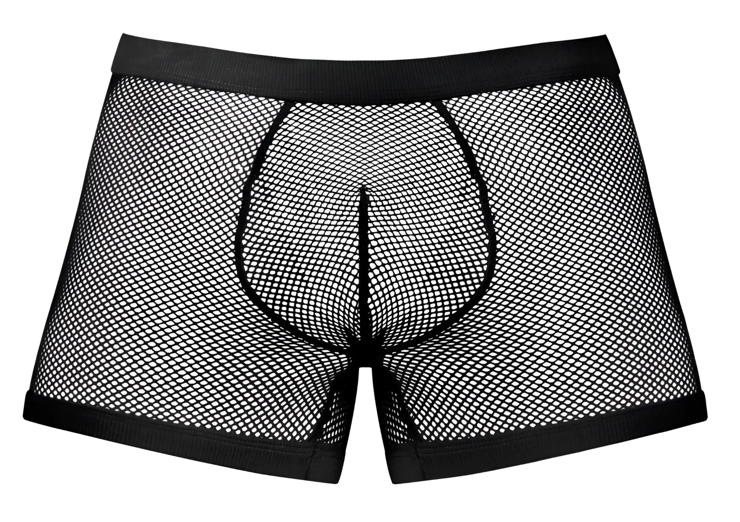 Black mesh male power 152-11c fishnet 2 pouch boxer briefs with solid black elastic waistband and leg openings