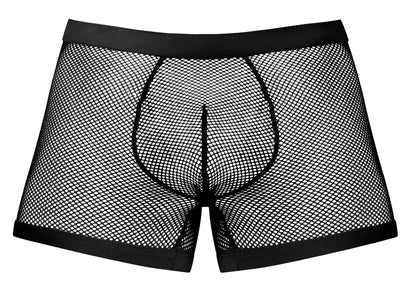 Black mesh male power 152-11c fishnet 2 pouch boxer briefs with solid black elastic waistband and leg openings