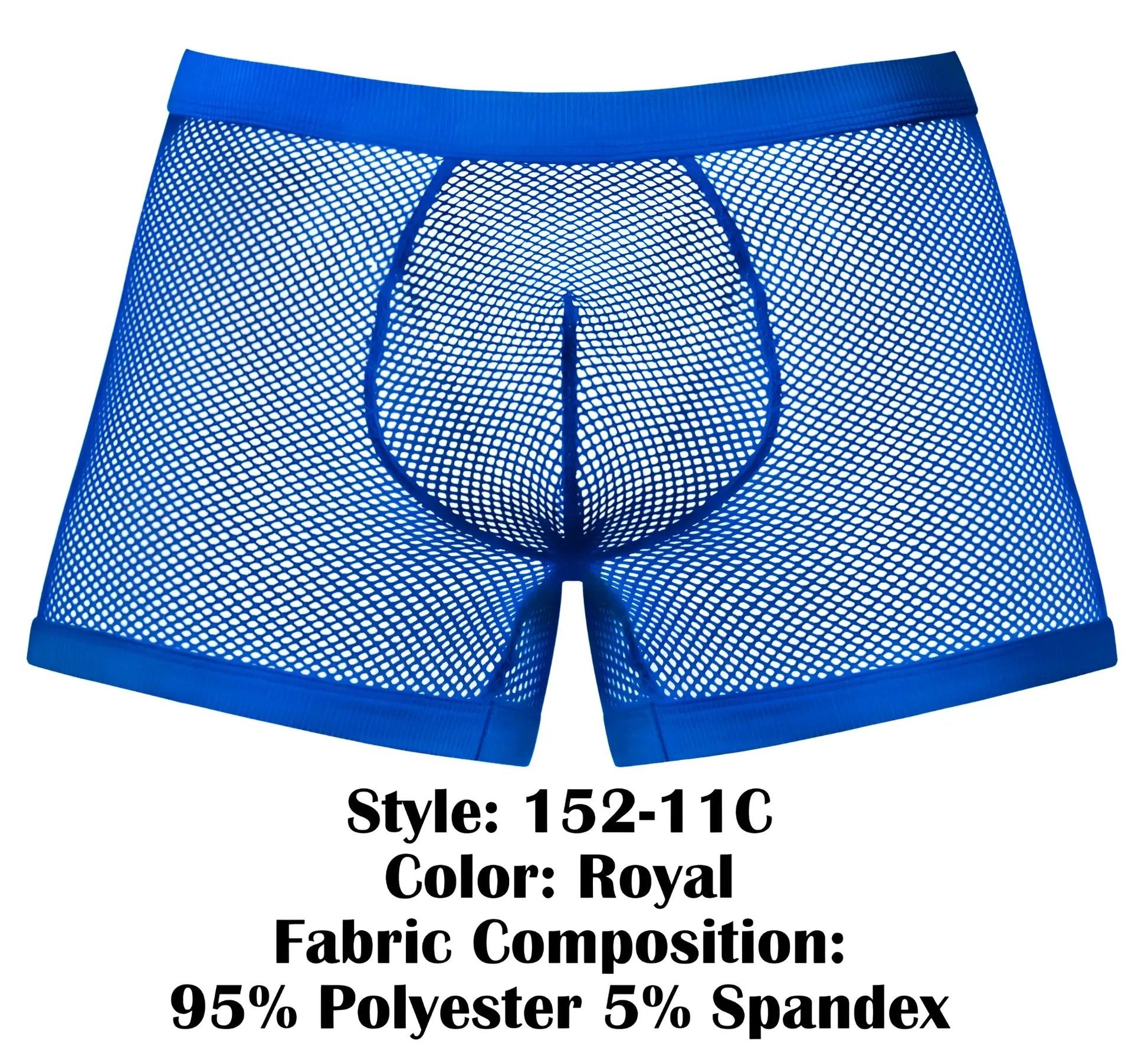 Royal blue mesh male power 152-11c fishnet boxer briefs with solid elastic waistband made of polyester and spandex