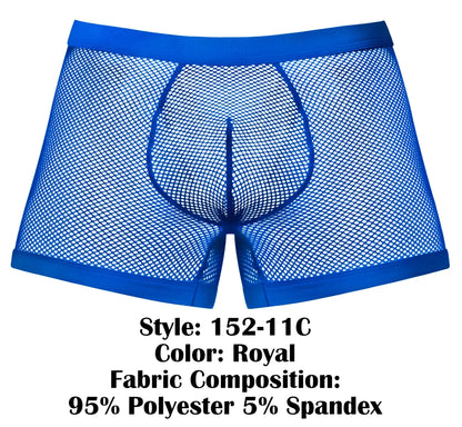 Royal blue mesh male power 152-11c fishnet boxer briefs with solid elastic waistband made of polyester and spandex