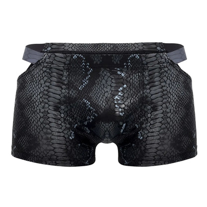Male power 153-282 s-naked pouch short black-blue mens briefs with black snake-skin pattern and gray waistband