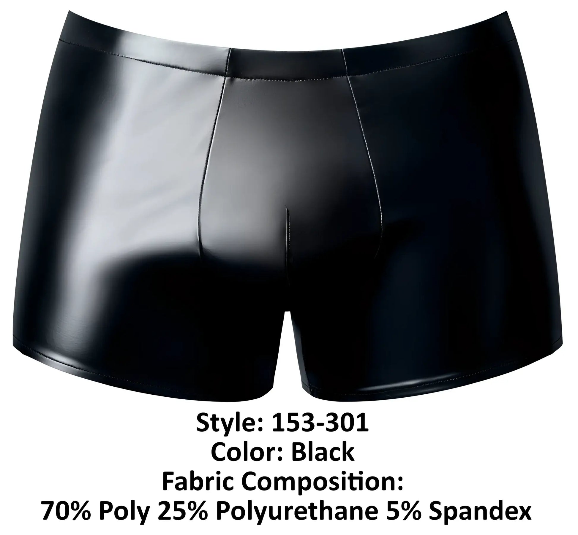 Male Power 153-301 Liquid Onyx 2.0 black patent leather briefs with sleek glossy finish and tailored fit