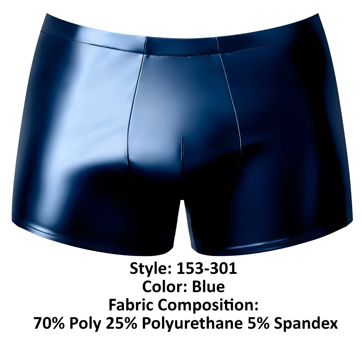 Male Power 153-301 Liquid Onyx 2.0 blue shiny faux leather briefs with a sleek form-fitting pouch short design