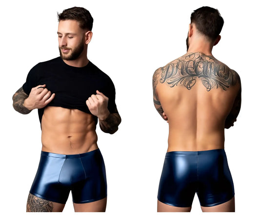 Male Power 153-301 Liquid Onyx 2.0 shiny navy blue faux leather briefs with pouch for men