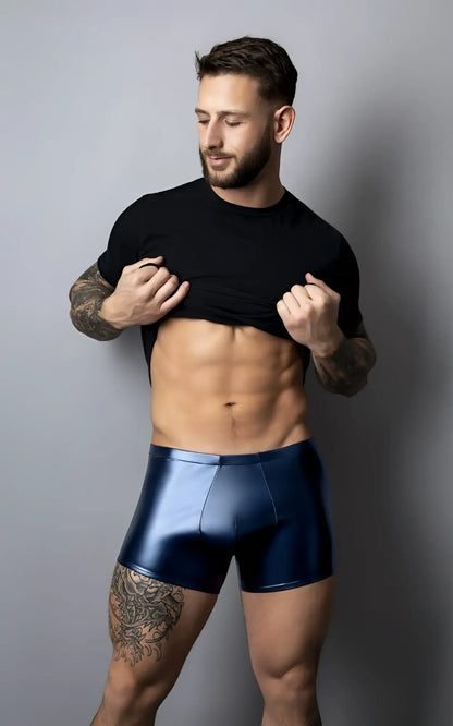 Male power 153-301 liquid onyx 2.0 pouch short shiny navy blue metallic briefs for men
