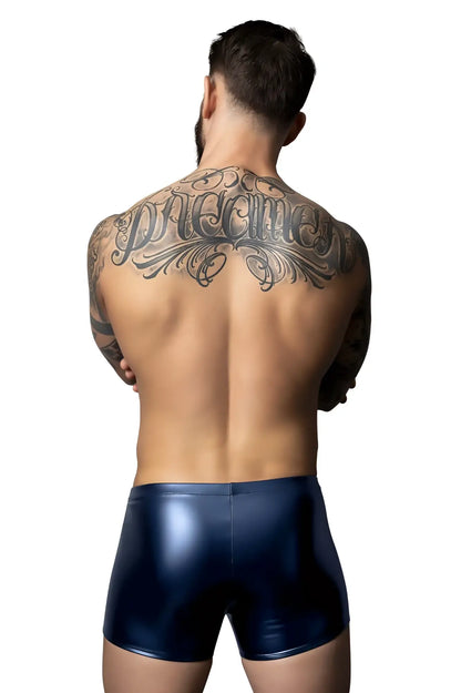 Male power 153-301 liquid onyx 2.0 shiny navy blue patent leather briefs with pouch short design in blue color