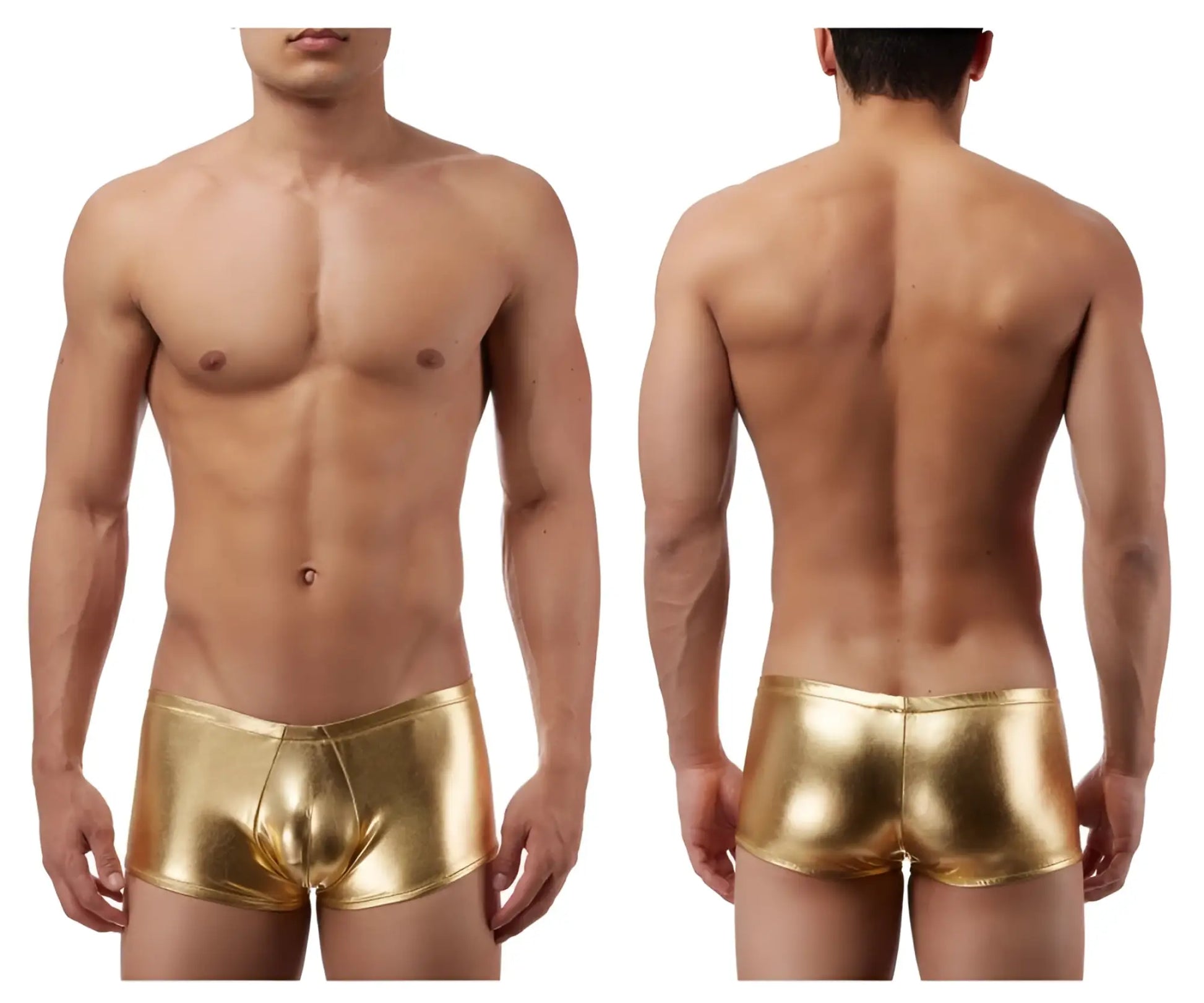 Male power 153070 heavy metal gold metallic mini short boxer briefs designed for a bold and stylish look