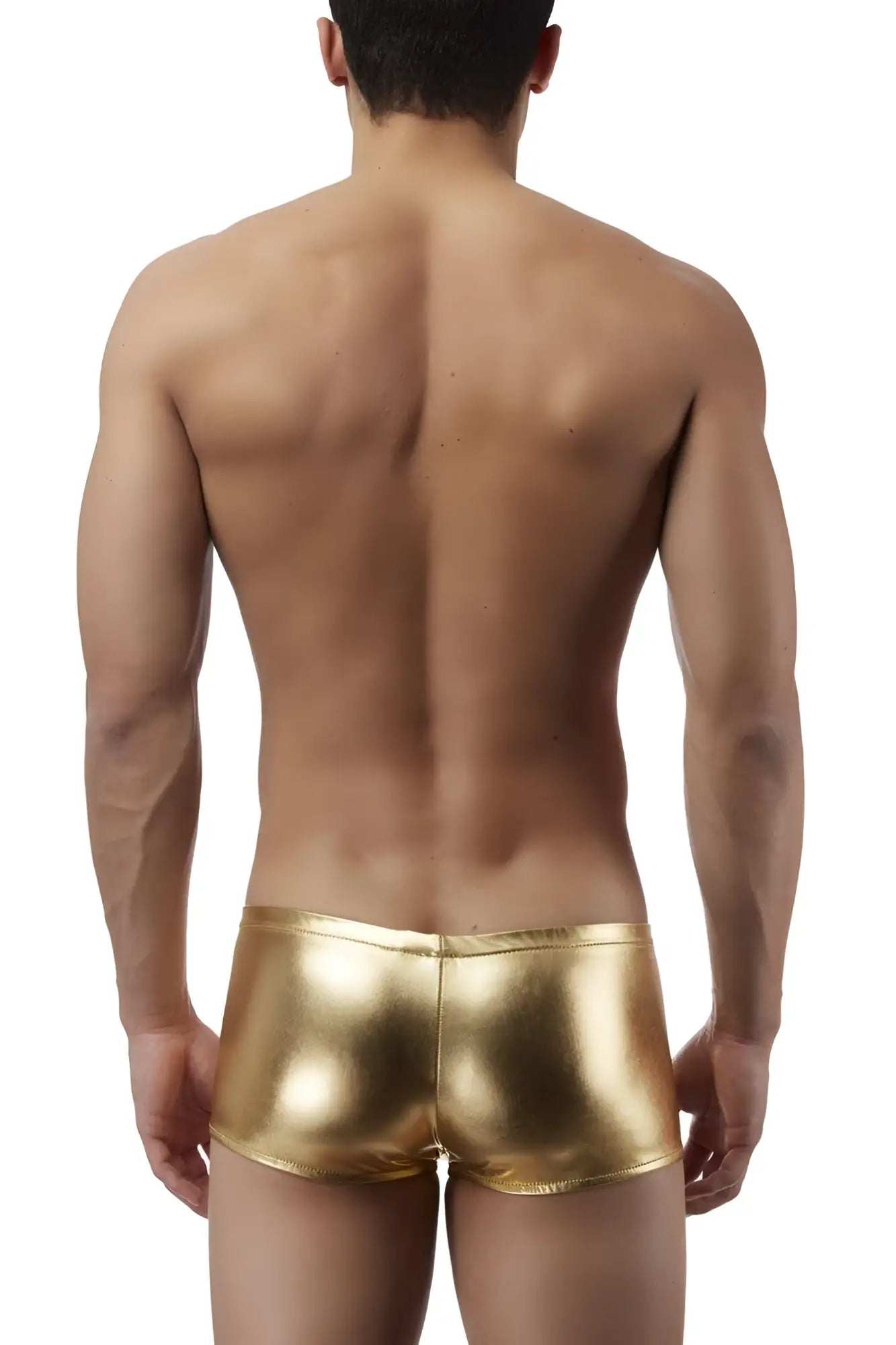 Male power 153070 heavy metal mini short boxer briefs in shiny gold metallic fabric for men