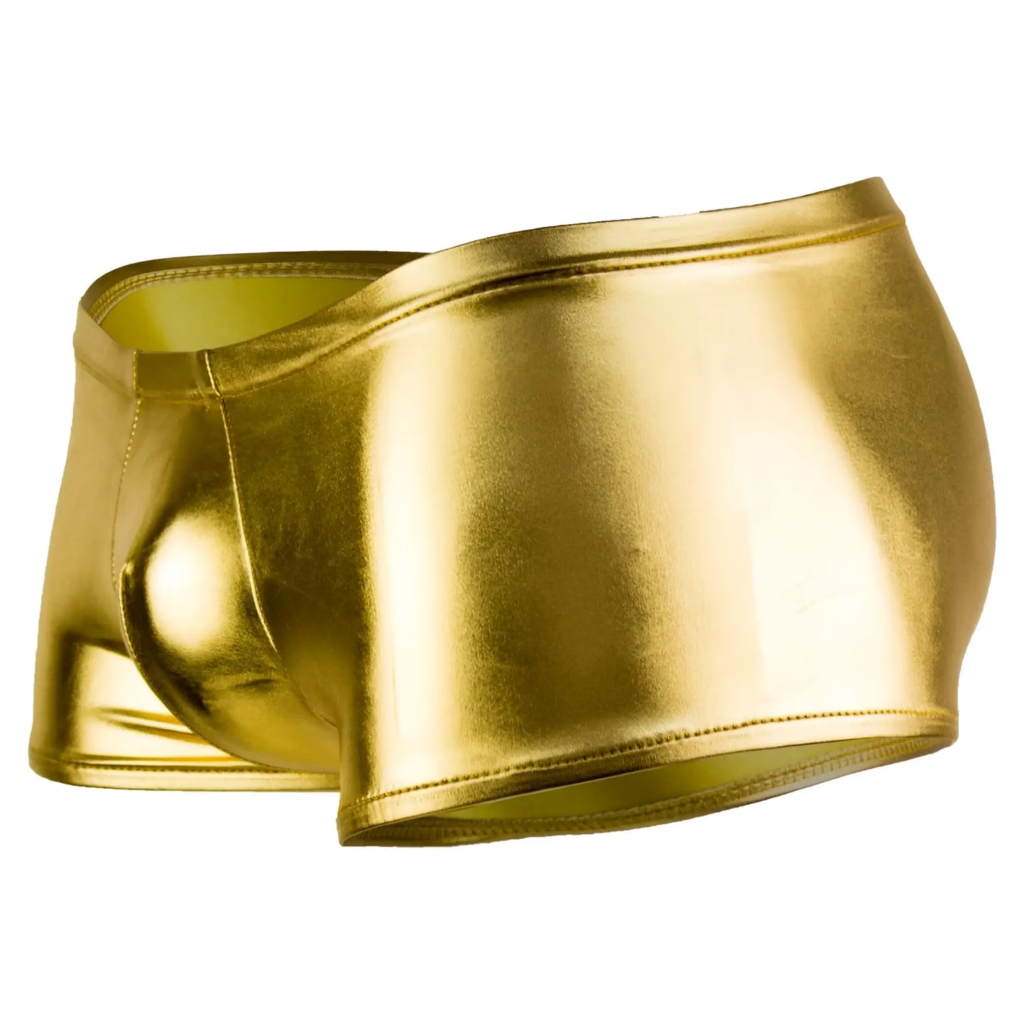 Male power 153070 heavy metal mini short boxer briefs in shiny gold metallic with sleek form-fitting design