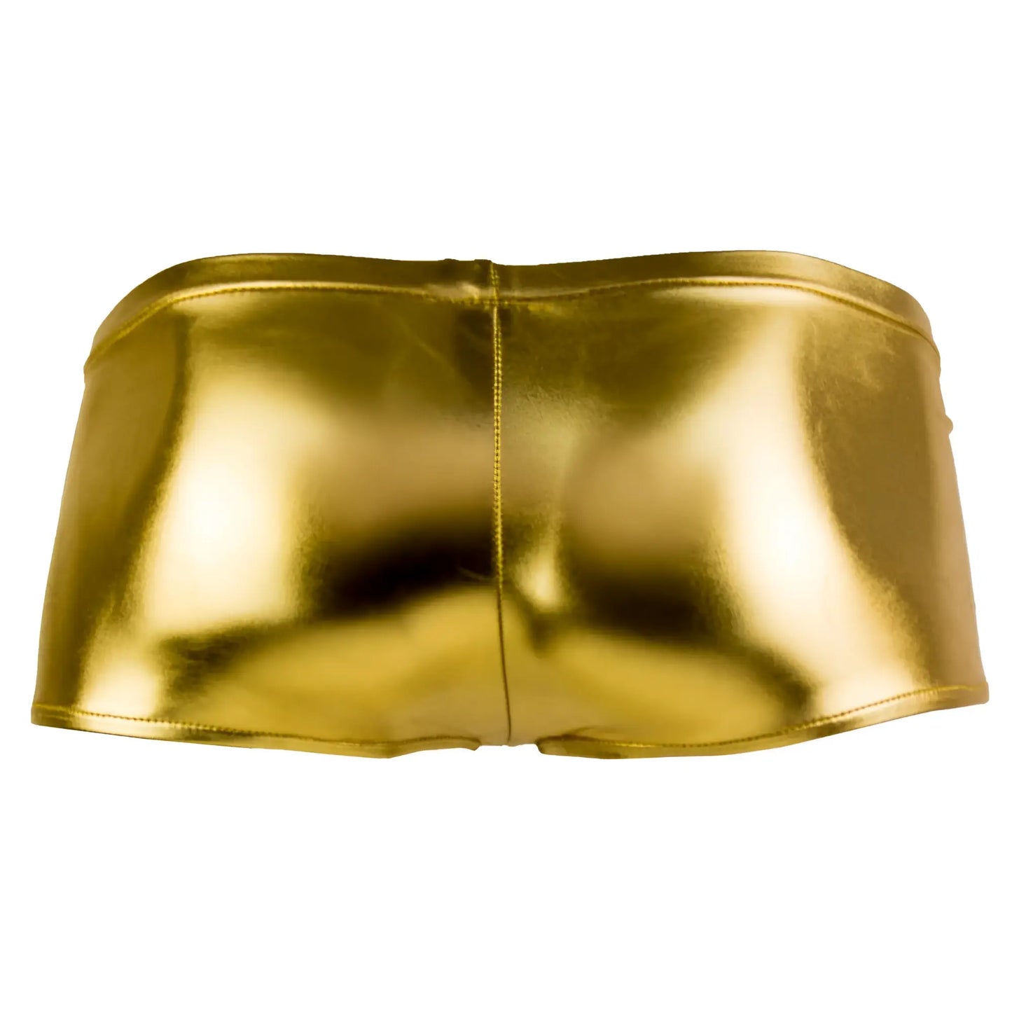 Male power 153070 heavy metal mini short boxer briefs in shiny gold metallic with a sleek form fitting design