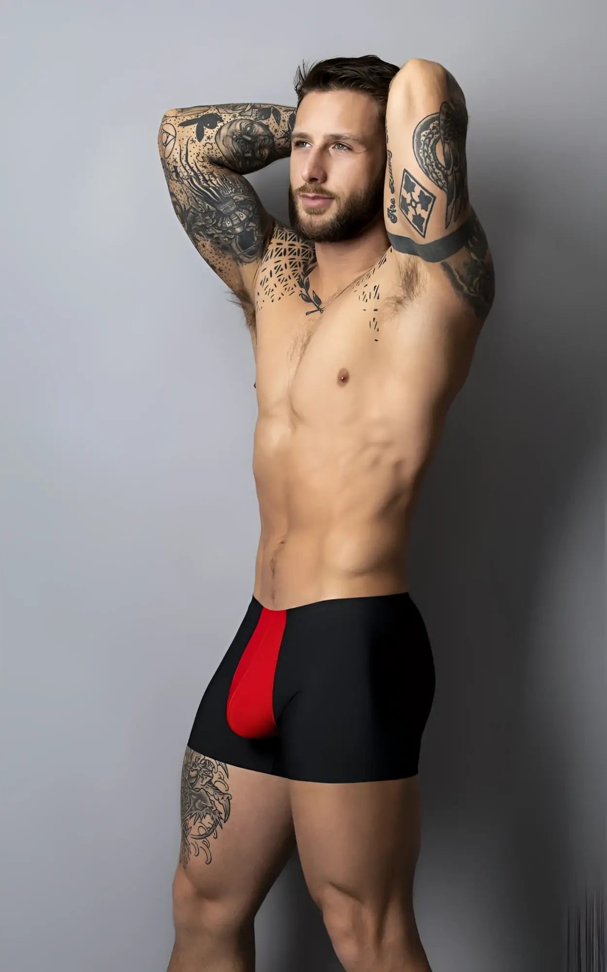 Black briefs male power 154-300 hot mesh pouch short with bold red side panel for breathable support