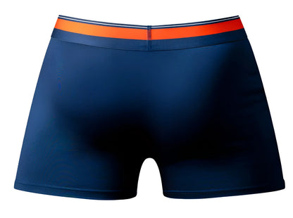 Male power 160-299 soo cumfy navy boxer briefs with bright orange and white striped waistband for comfortable wear