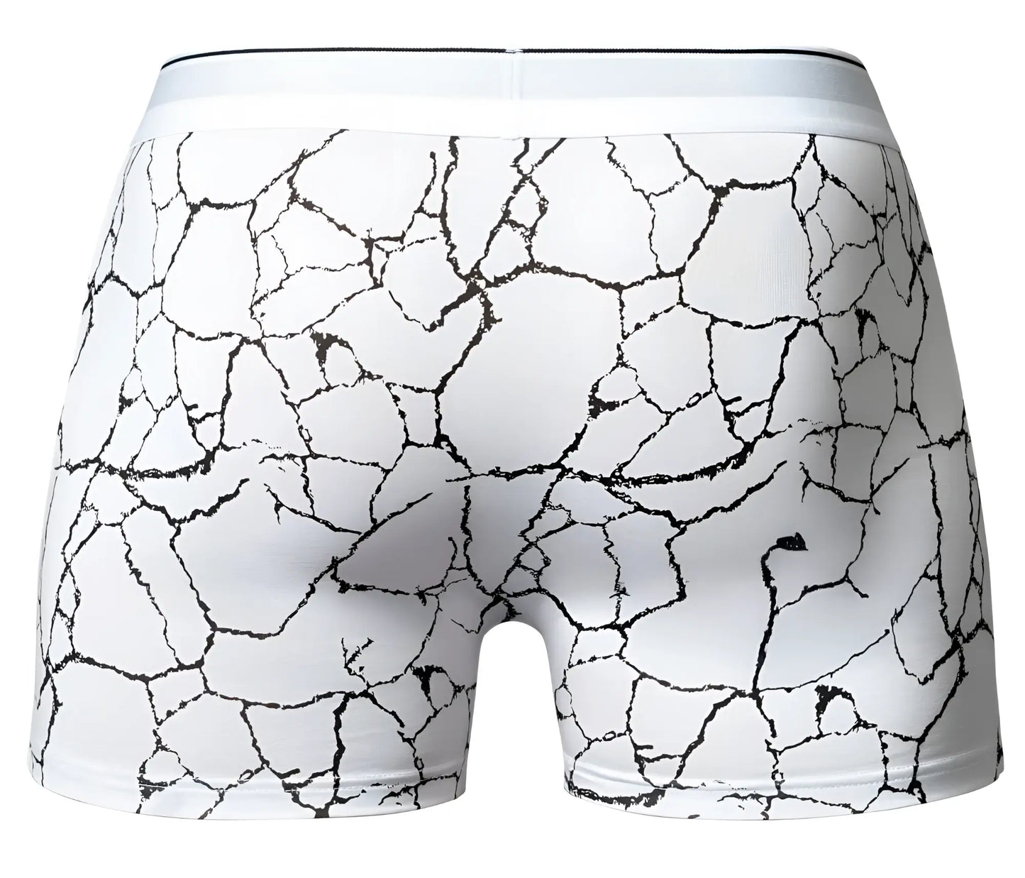 Male power 160-299 soo cumfy white boxer briefs with black cracked earth pattern for comfortable everyday wear