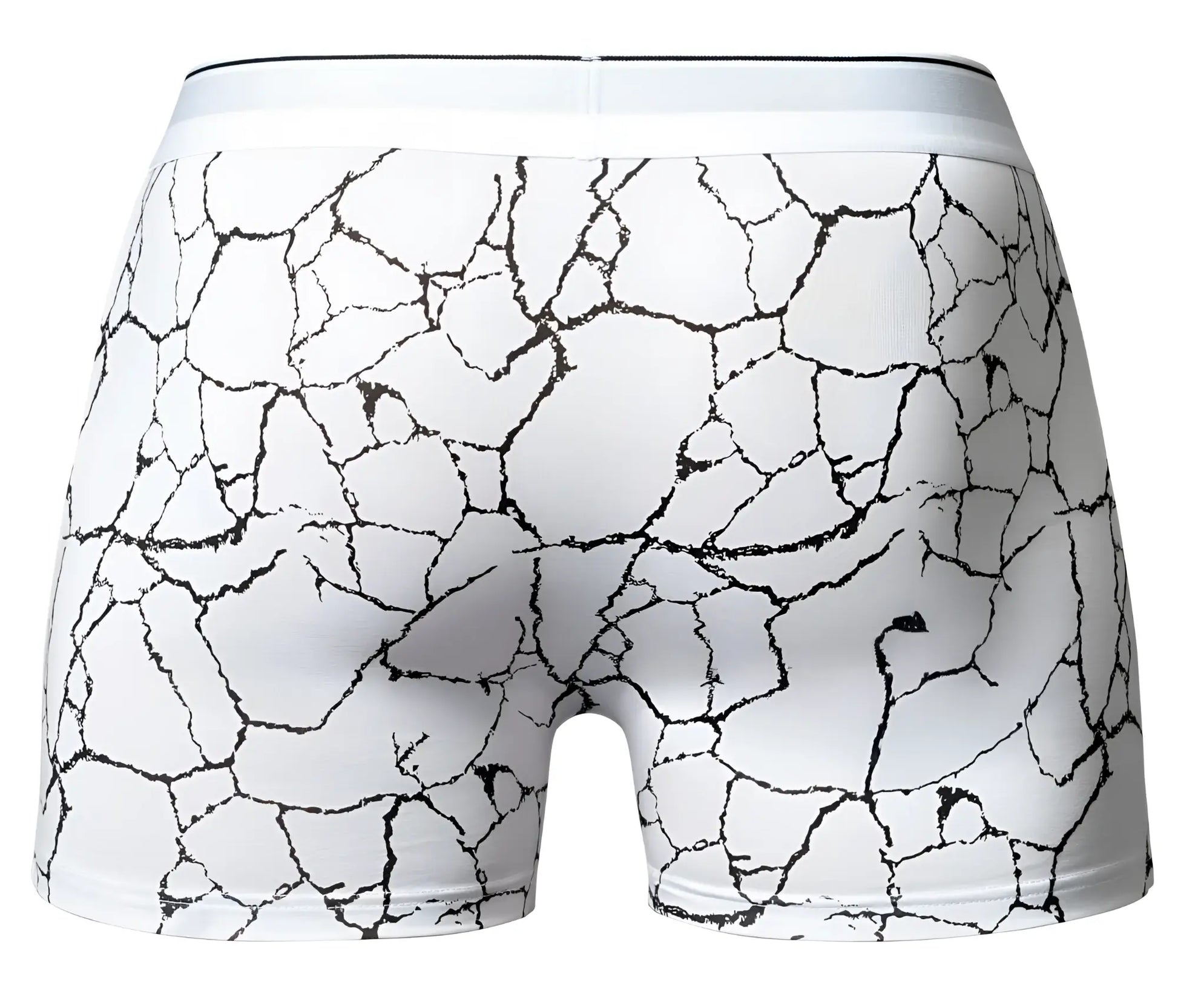 Male power 160-299 soo cumfy white boxer briefs with black cracked earth pattern for comfortable everyday wear