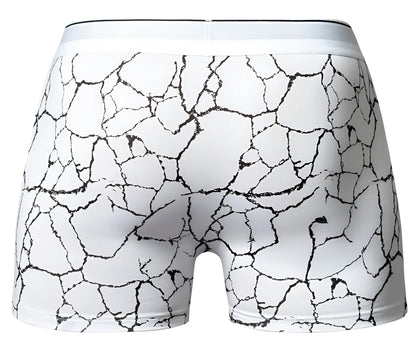 Male power 160-299 soo cumfy white boxer briefs with black cracked earth pattern for comfortable everyday wear