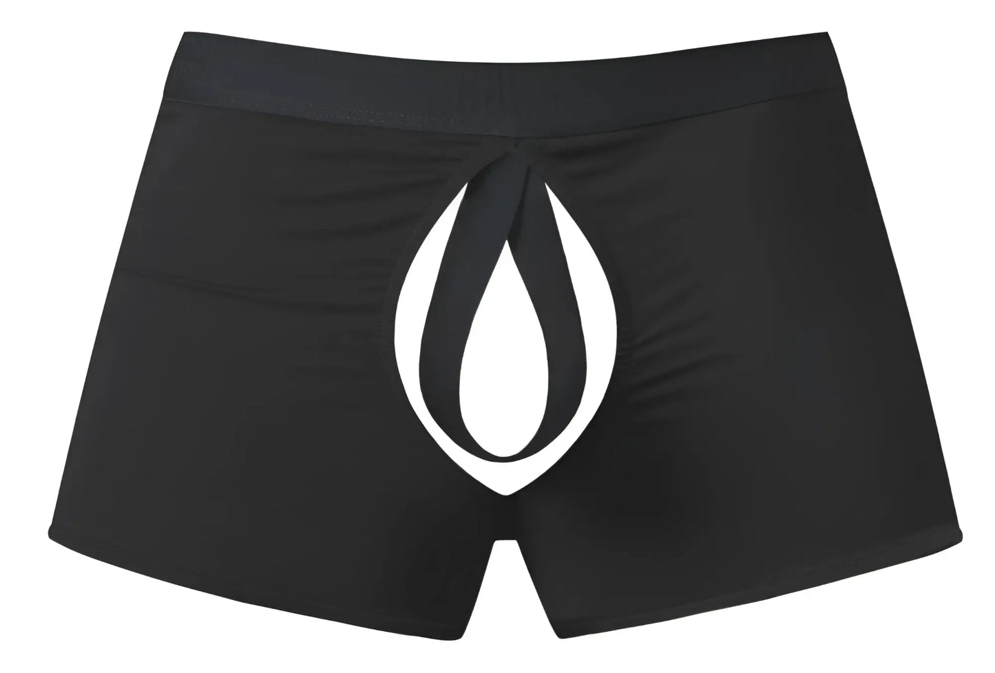Black Male Power 162-304 open ended moonshine short boxer briefs with bold white flame logo and elastic cock ring