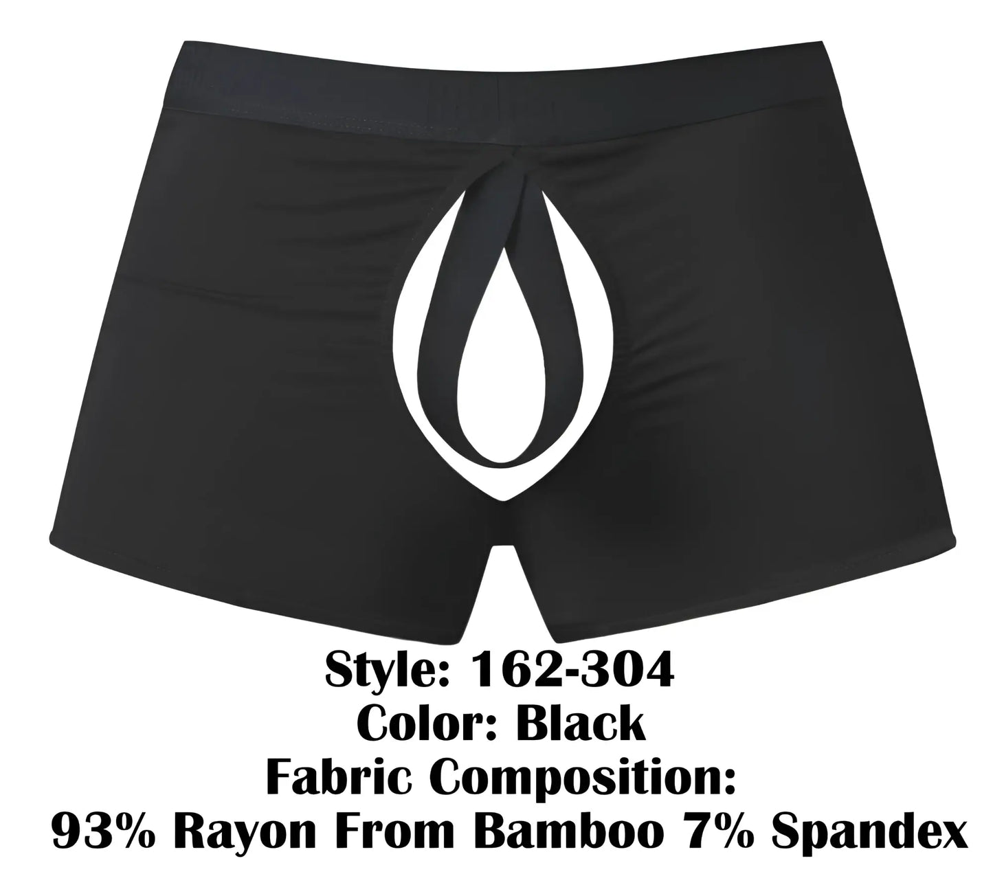 Black male power 162-304 open ended moonshine boxer briefs with bold white flame logo and elastic open front ring