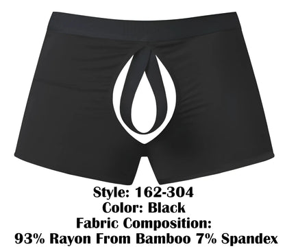 Black male power 162-304 open ended moonshine boxer briefs with bold white flame logo and elastic open front ring