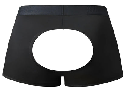 Black male power 162-304 briefs with central circular cutout open front elastic waistband for comfort and support